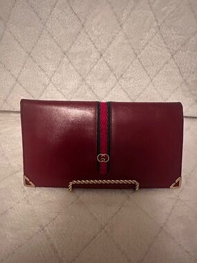 Vintage Gucci Burgundy Long Wallet Green-Red Web Stripe